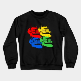 Freightliner classic 1980s big rig truck monoblock red, yellow, blue, green Crewneck Sweatshirt